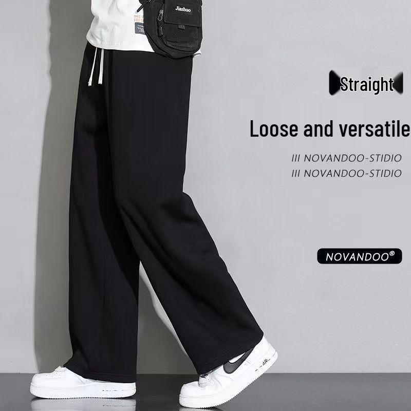 Korean-Style Plus Size Fleece-Lined Sweatpants for Students - Loose, Straight-Leg Casual Pants for Autumn/Winter.