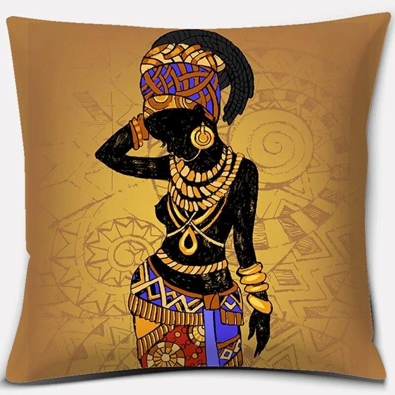Home Decor Pillowcase Ethnic African Women Polyester  Car Sofa Cushion Cover   45x45cm