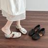 Jetzt verfügbar, sofortiger Versand! Französische Retro-Mules mit geteilter Zehenpartie 'Schweinshaxe' für Damen - Vielseitig, Stilvoll, Lederschuhe.