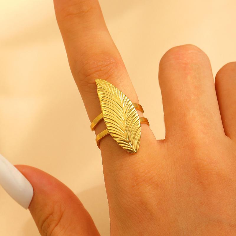 Stainless Steel Flower Irregular Adjustable Rings for Women Fashion Metal Textured Leaf Index Finger Ring Luxury Jewelry