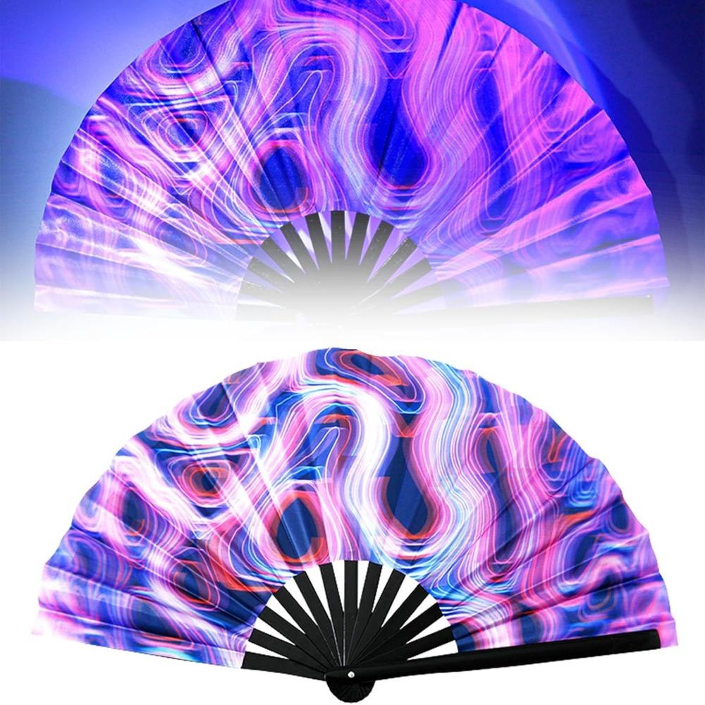 UV Ink Printing Bamboo Fan PVC Foldable Colorful Reflective Fan Lightweight Portable Photography Props Fan