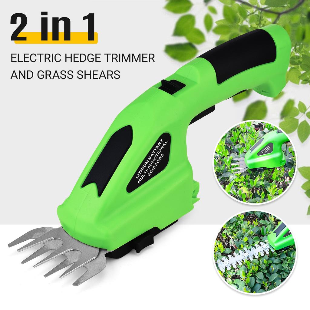 2in1 Electric Hedge Trimmer and Grass Shears 7.2V Cordless Handheld Bush Trimmer 1.5Ah