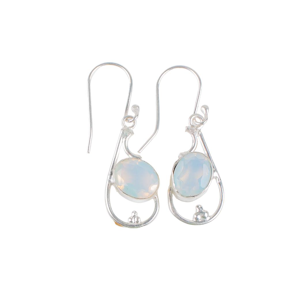 Milky Opal Gemstone 925 Sterling Silver Jewelry Handmade Dangle Earrings 1.60" EE-49-17