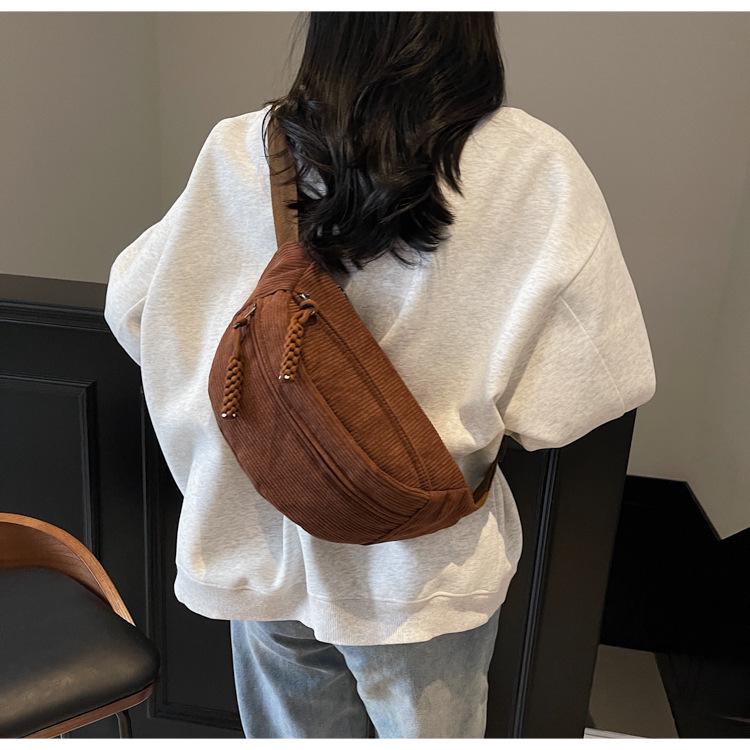 Trendy Women's Corduroy Crossbody Bag - Large, Simple Solid Color Shoulder Bag
