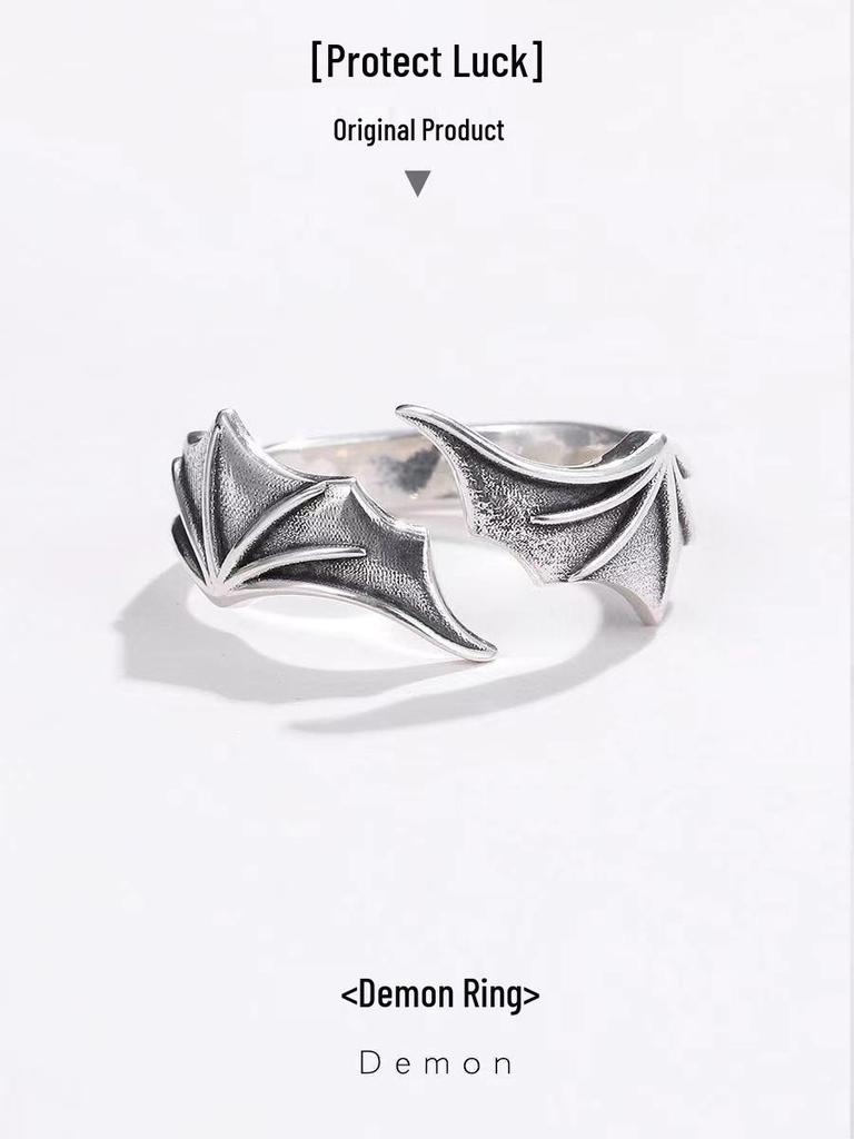 Angel and Demon Wings Couple Rings, Thai Silver, European and American Style, Personalized Openable Design