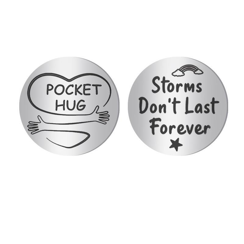 

Gift Hug Blessing Pocket Hug Series Stainless Steel Leather Decision Coin Stainless Steel Keychain for Backpack Bag Pendant 3*3CM