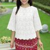 ZANZEA Women Casual Round Neck 3/4 Sleeve Lace Crochet Patchwork Loose Blouse