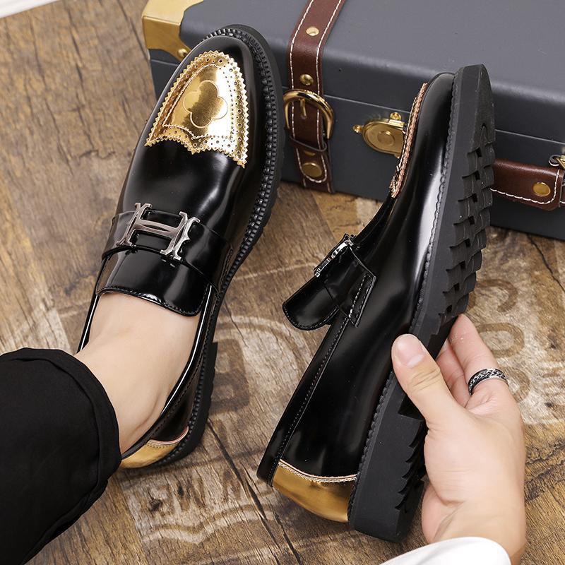 

2025 новые мужские туфли с толстой подошвой и большим голенищем из лакированной кожи, глянцевые повседневные туфли на толстом каблуке, модная обувь для парикмахеров 48