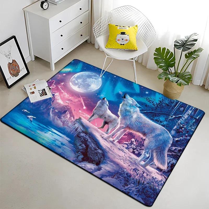 Wolf and Moon Pattern Carpet for Living Room Bedroom Home Decor Non-Slip Sofa Coffee Table Large Area Rug Soft Yoga Floor Mat