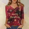 Women's T Shirt CHristmas Print 3/4 Sleeve Daily Weekend Fashion Basic V- Neck Regular Top