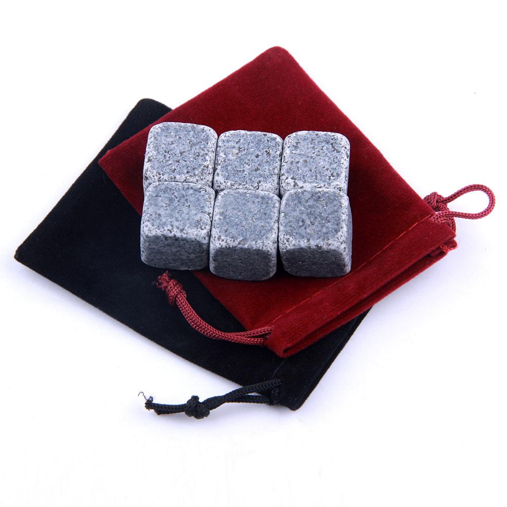 6PCS Natural Granite Whiskey Stones Sipping Ice Cube Whisky Stone Wine Rocks Cooler Wedding Gift Favor Christmas Bar Accessories