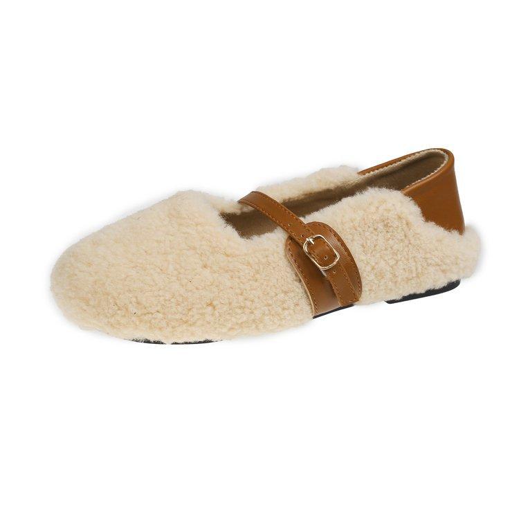 

Mao Mao shoes women s outer wear 2025 new autumn and winter one-pedal lamb curly wool piled bean shoes Mary Jane cotton shoes 35