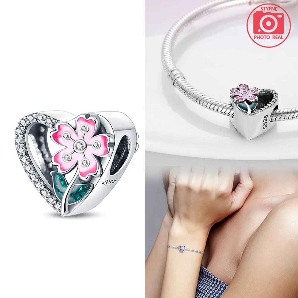 New Copper Colors Pink Small Flowers And Round Beads Fit Copper Colors Original Bracelets Diy Birthday Jewelry Gift