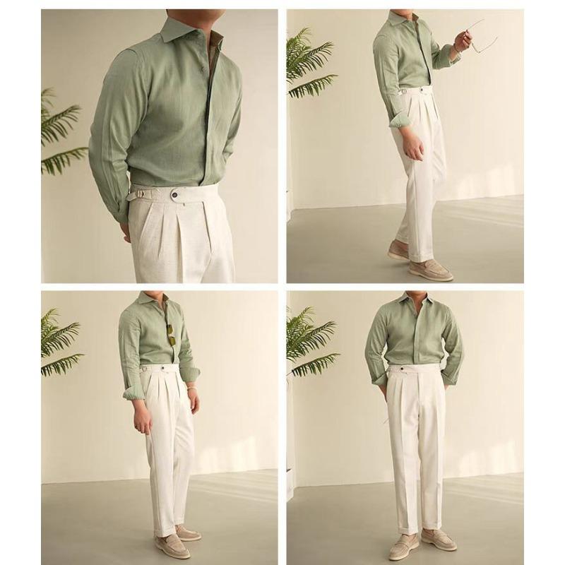 Mens Vintage Slim Fit Long Sleeve Breathable Casual Gentleman Shirt