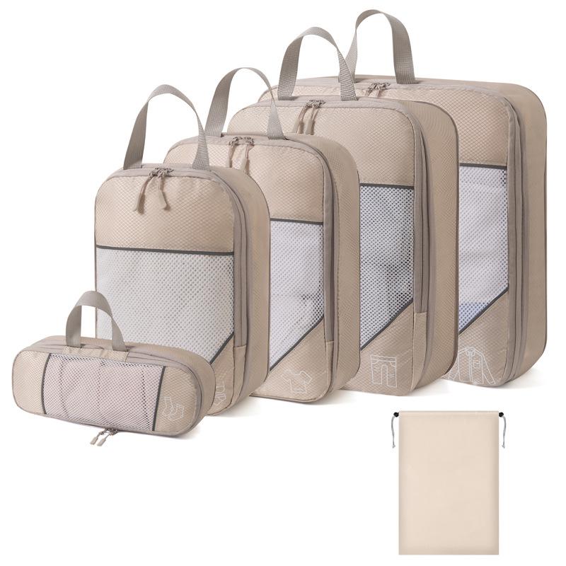 6Pcs Travel Compressed Packing Cubes Storage Organizer Set With Drawstring Bag Luggage Portable Lightweight Suitcase Bag