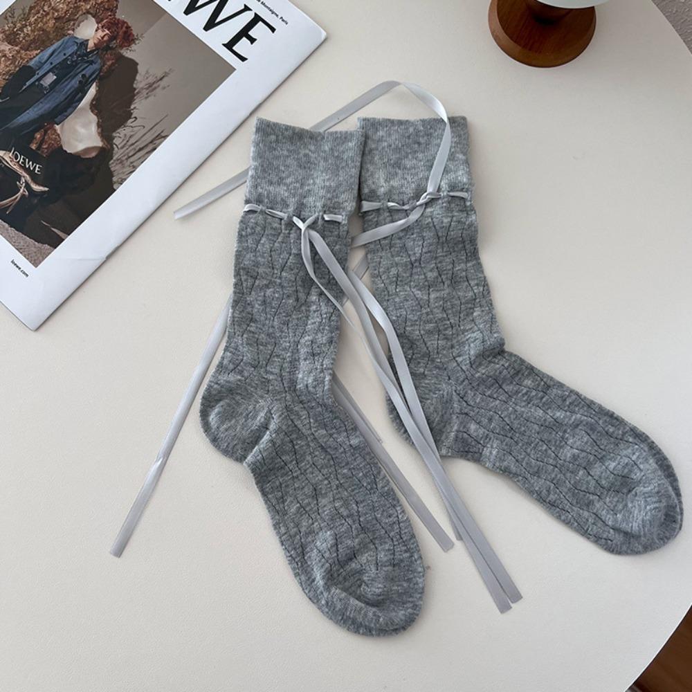 

Accessories Sweet Style Socks Solid Color Short Crew Socks Breathable Bowknot Socks сірий