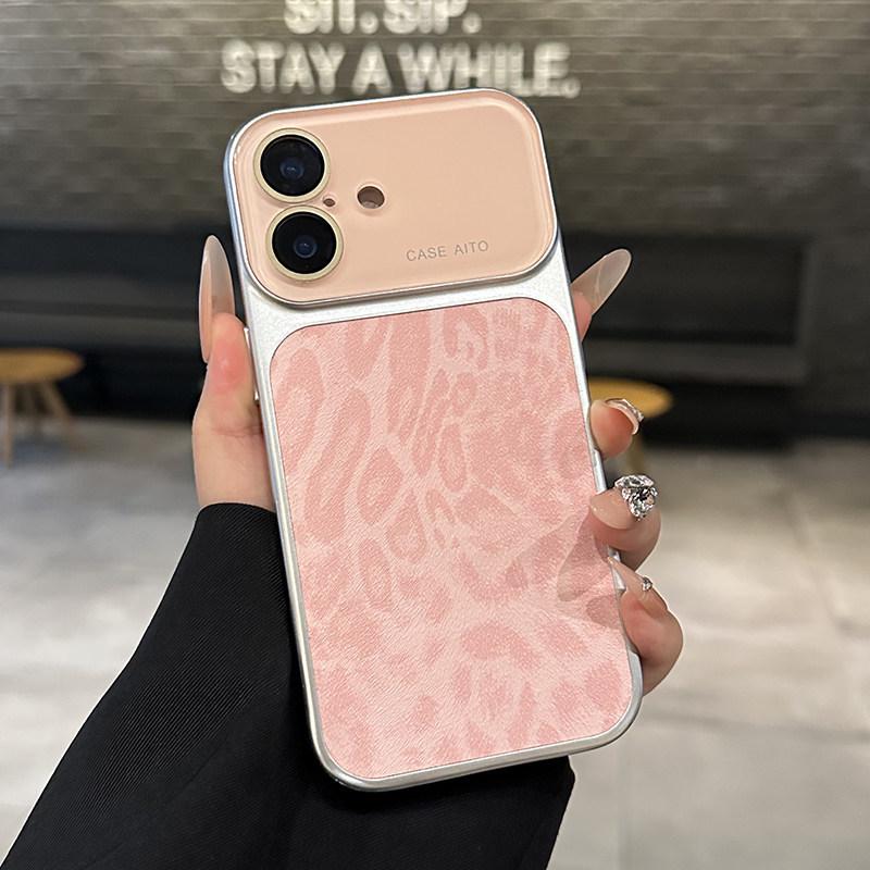 

iPhone 17 Pro Max Leather Leopard Print Case with Full Lens Film and Drop Protection iPhone 15 Pro