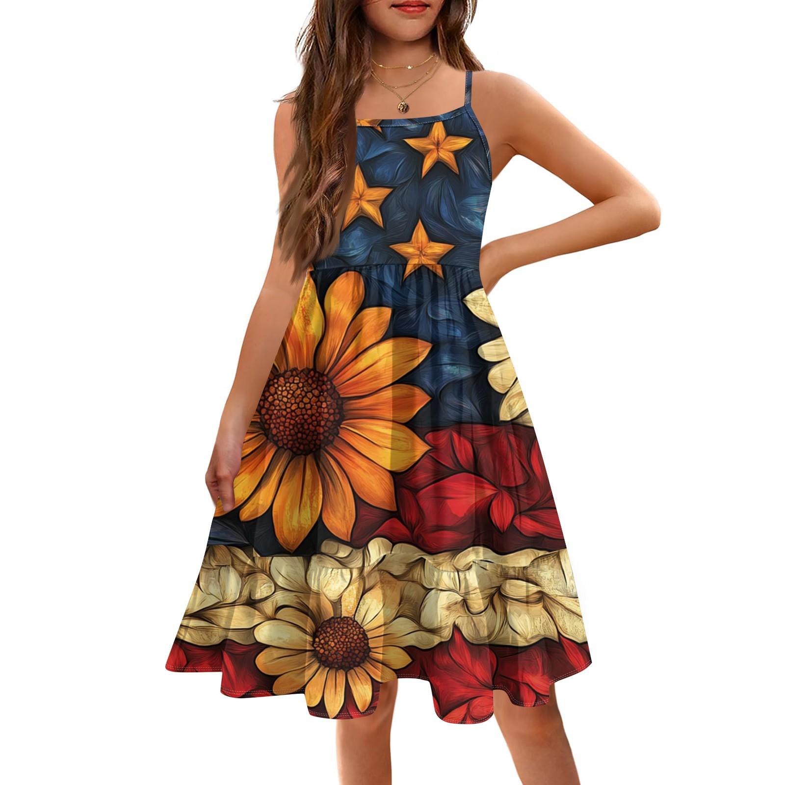 

Летнее детское платье без рукавов для девочек, милое повседневное платье принцессы на День независимости 160 оранжевый