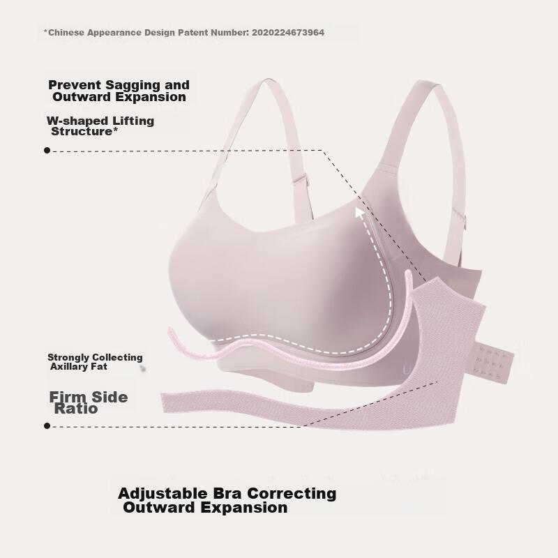 Ubras Side Support Large Cup Back Hook Bra with Thin Straps, Minimizing for Large Breasts, Women's Underwear, Push-Up Brassiere, Orchid Smoke L