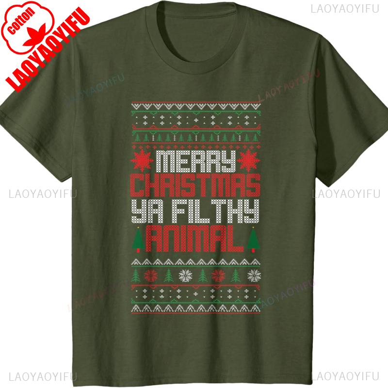 Christmas Merry Xmas Ya Filthy Animal Meme Lol Ugly Camiseta Negro  Crew Neck Short Sleeve Cotton Top All Seasons Casual Fashion