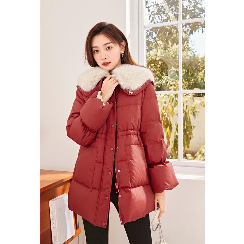 

Women s Waist-Cinching Fur Collar Down Jacket L