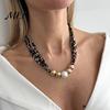 Fashion Scarf Choker Leopard Print Choker, Fabric Necklace with Faux Pearl Metallic Beads, Statement Adjustable Velvet Jewelry for Women Daily
