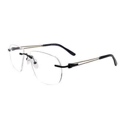 RSINC Rimless Metal Frame Eyeglass Spectacle Optical For Men And  Black Gold 12757J 01 53-17-138 | IB -11 Blue OC Black Gold C1