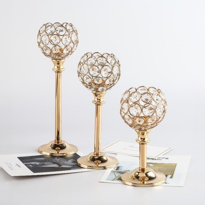 Table Centerpiece Metal Glass Candle Holder 1Pcs Gold Silver Tealight Candlestick for Birthday Party Decor