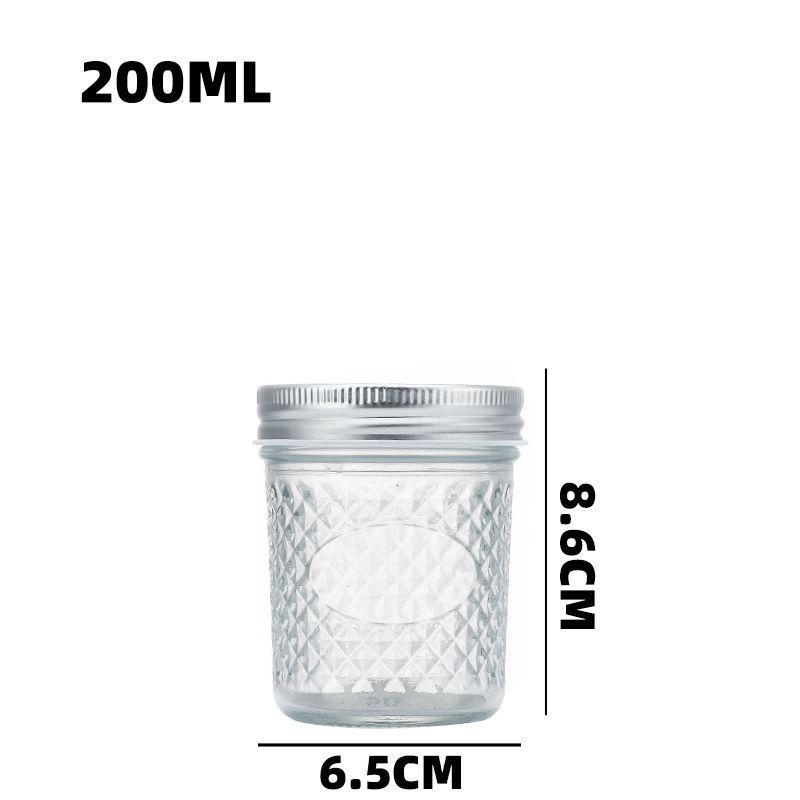 Diamond Pattern Glass Mason Jar with Airtight Lid for Bird's Nest, Jam, or Caviar.