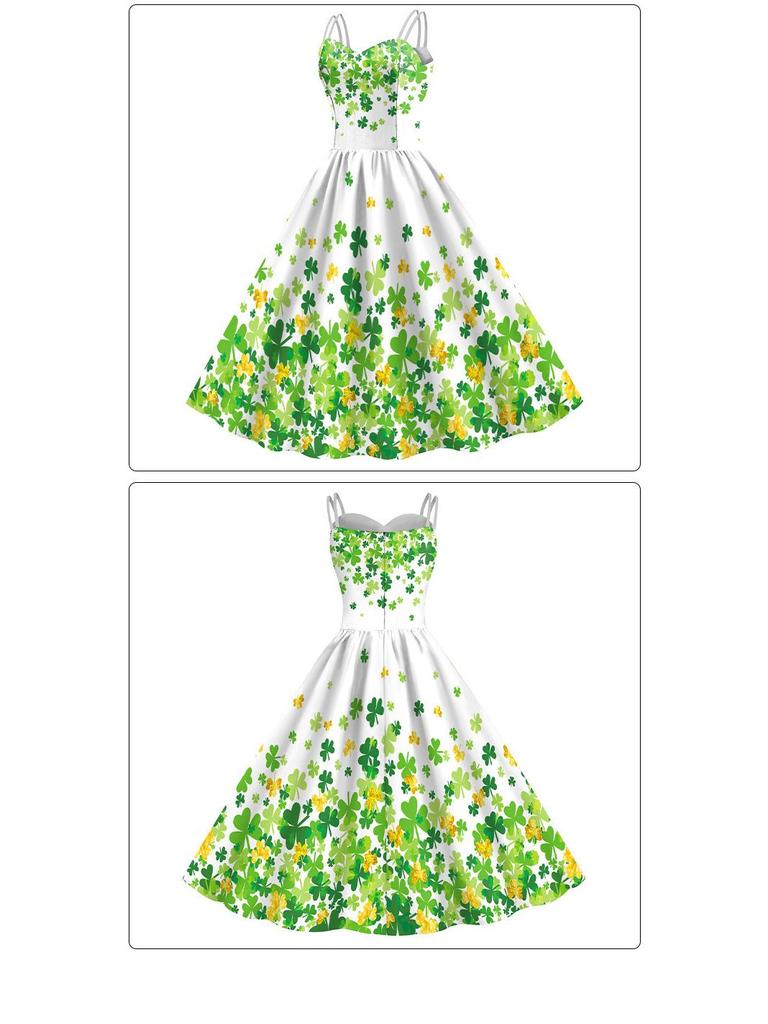 Women's Spaghetti Strap Clover Dress - St. Patrick's Day Irish Festival Clothing