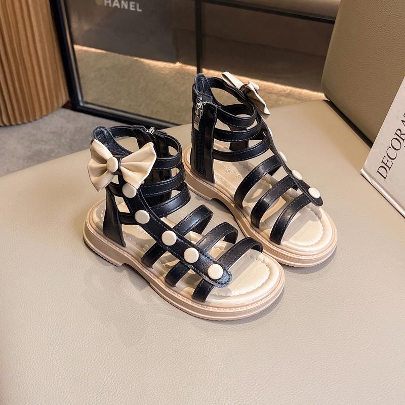 Sandali Gladiatore con Papillon da Ragazza Estate Nuovi Bambini Casual Punta Aperta Sandali da Spiaggia Moda Bambino Principessa Ritagli Sandali Romani Zip