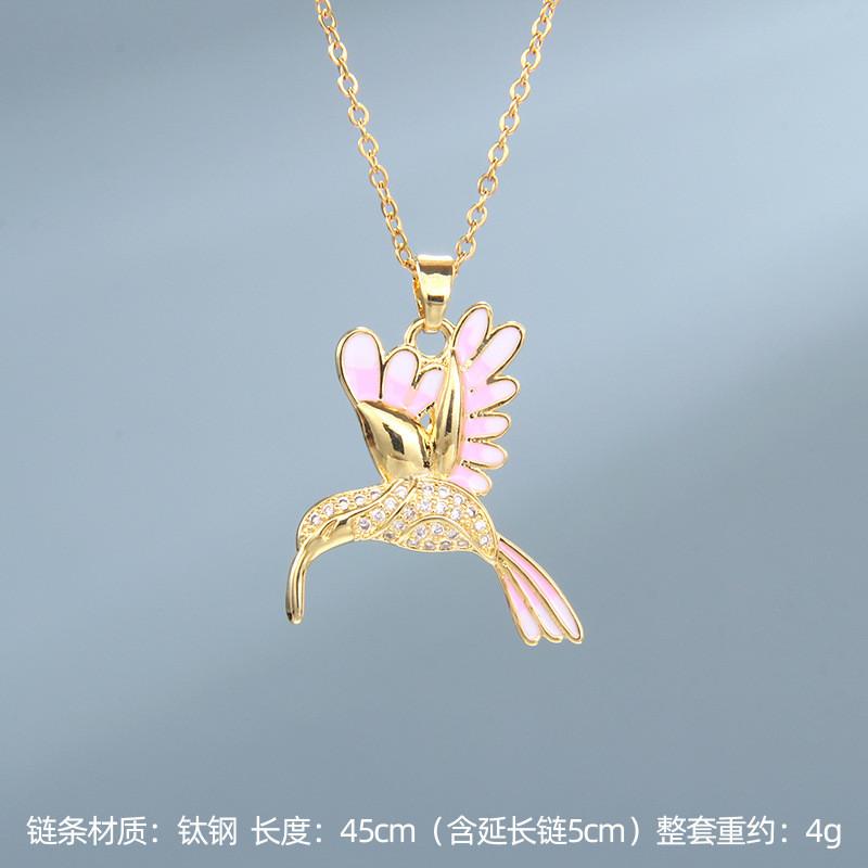 Light Luxury Zircon Owl Kingfisher Pendant Necklace Stainless Steel New Design Bird Choker Jewelry Party Gifts For Women Girls