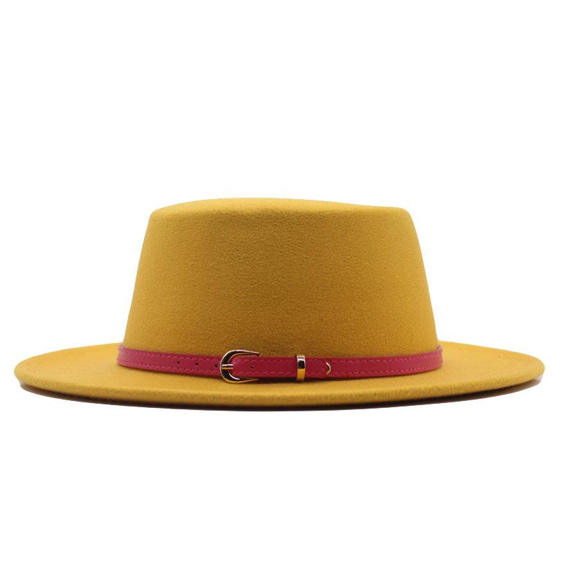 Autumn and winter new British men's top hat, flat-top woolen hat, European and American jazz hat, big-brimmed women's hat