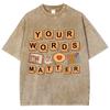 Yellow Letter Print Women's T-Shirt Loose Wash Oversized Crew Neck Cotton Short Sleeve American Retro Top Tee