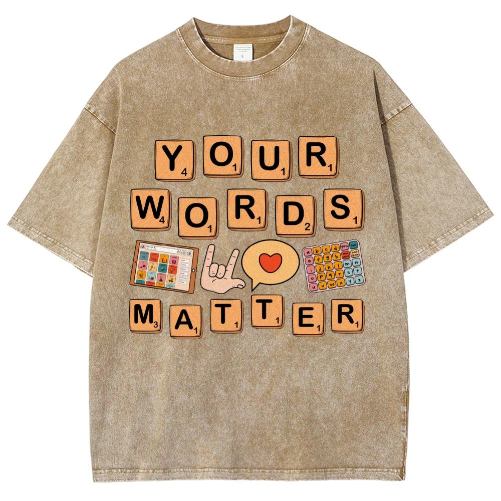Yellow Letter Print Women's T-Shirt Loose Wash Oversized Crew Neck Cotton Short Sleeve American Retro Top Tee