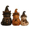 Halloween Table Decorations 3Pcs Witch Cat Dog Statues, Resin Rustic Farmhouse Small Harvest Figures Ornaments for Autumn Thanksgiving, Fireplace
