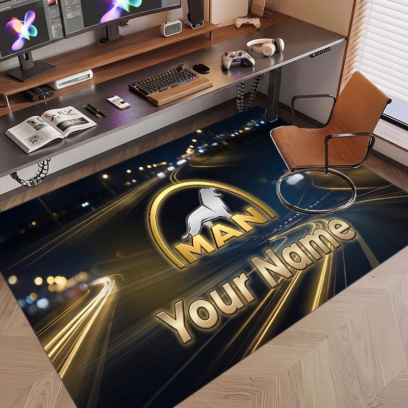 Custom Rug MAN Truck Pattern Print Name Text Soft Non‑Slip Floor Carpet for Home Indoor Decoration