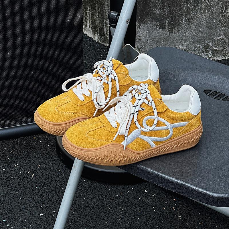 

Autumn new fashion leather inner height increase women s versatile double lace-up casual sports shoes 35