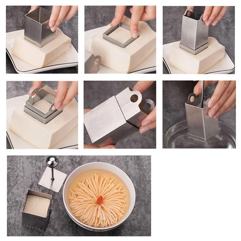 Creative Stainless Steel Tofu Cutter Manual Square Chrysanthemum Shape Slicer Ultra-Thin Tofu Press Mold Hotel