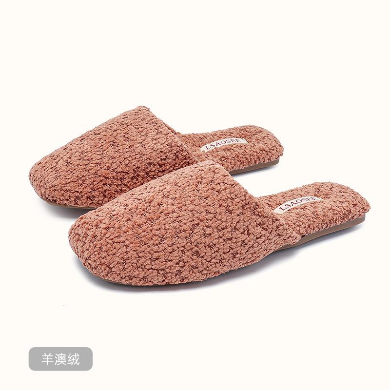 Fashion High Quality Comfort Furry Couple Slippers Short Plush Warm House Slippers Light Non-slip Autumn Winter Home Shoes for Women