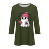 Women's Fashion Casual Three-Quarter Sleeve Halloween Print Round Neck T-Shirt Top