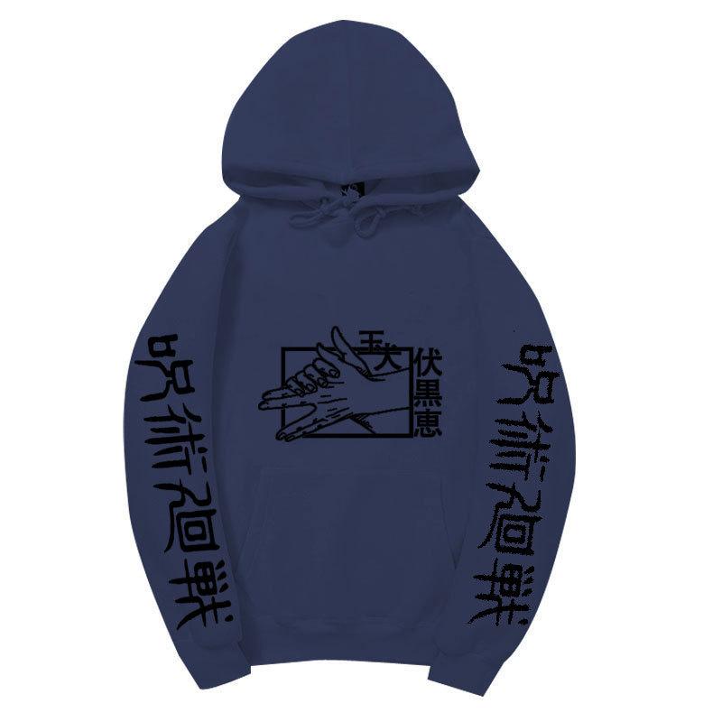 Jujutsu Kaisen Men Women Fleece Hoodie Jujutsu Kaisen Front Back Graphic Kanji Print Autumn Winter Anime Streetwear Hooded Sweatshirt