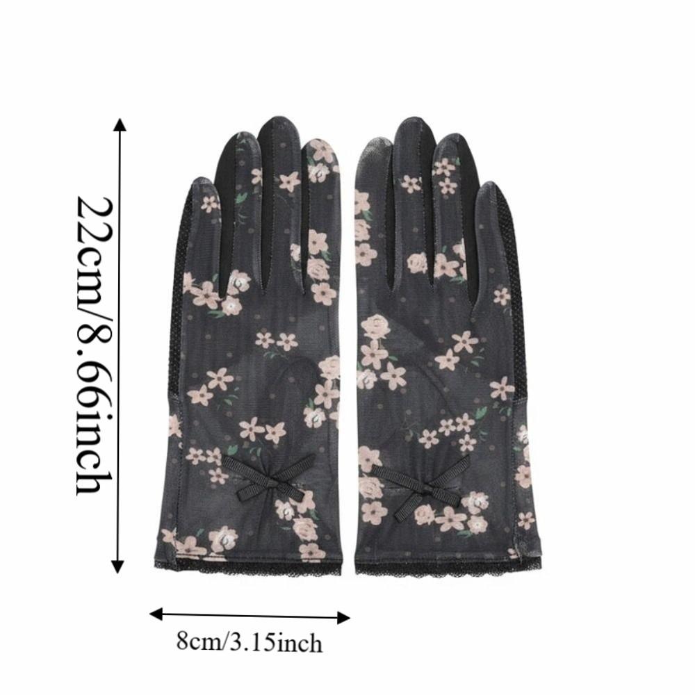 1 Pair Breathable Sunscreen Gloves Silicone Anti Slip Thin Lace Mesh Gloves Floral Printed Quick Dry Summer Driving Mittens