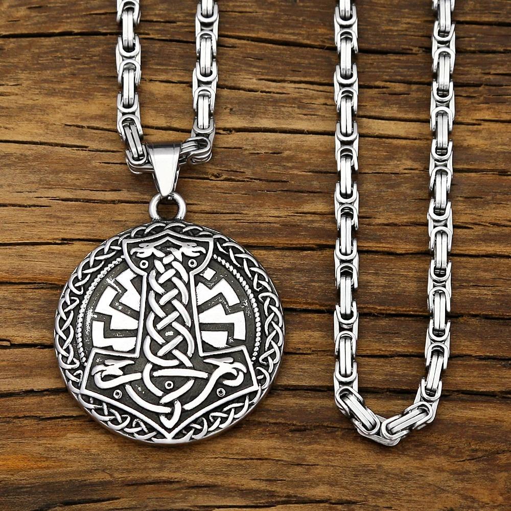 Nordic Viking Thor Hammer Necklace Stainless Steel Odin Crow Pendant For Men Women Unique Amulet Jewelry Gift