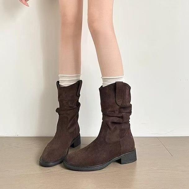 

Women s Chunky Heel Mid-Calf Martin Boots, Summer/Fall 2025 Western Cowboy Style 40