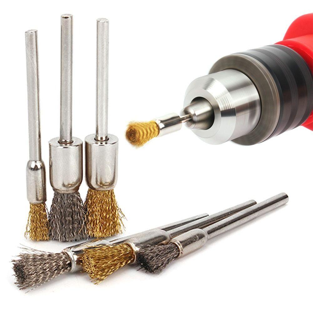 10Pcs Stainless Steel Wire Brushes Mold Cleaning 3mm Shank Remove Rust Polishing Brush Polishing Work Rotary
