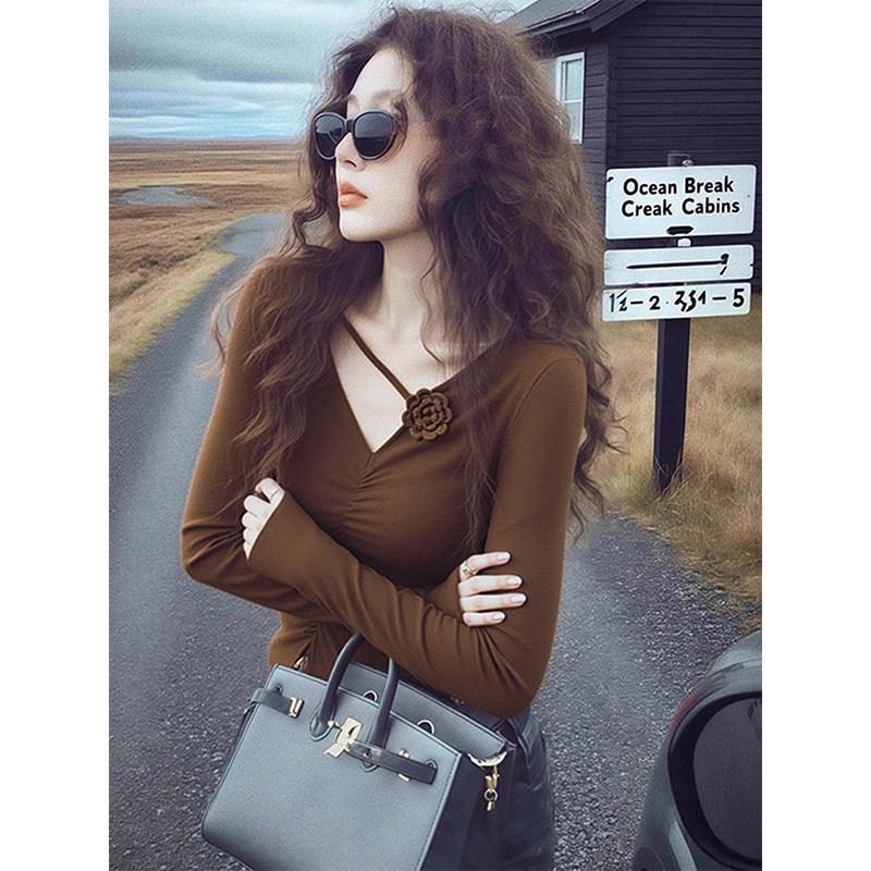 

Women s Maillard Brown 3D Floral Knit Long-Sleeve Base Layer Top - Slimming & Comfortable for Autumn/Winter. One Size (Fits 80-125 jin) кавовий/коричневий