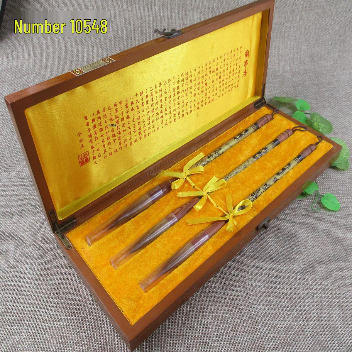 Rosewood Gilded Calligraphy Set: Wolf Hair Brush, Horse Tail Hair, Birdsong Fragrance, Butterfly Dance Design 10548. Wolf Hair