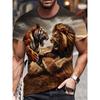 3D Beast Battle Lion and Tiger Printed T-Shirt for Men Cool Animal Graphic Short Sleeve Tees Trendy Casual Round Neck Summer Pullover Streetwear Tops