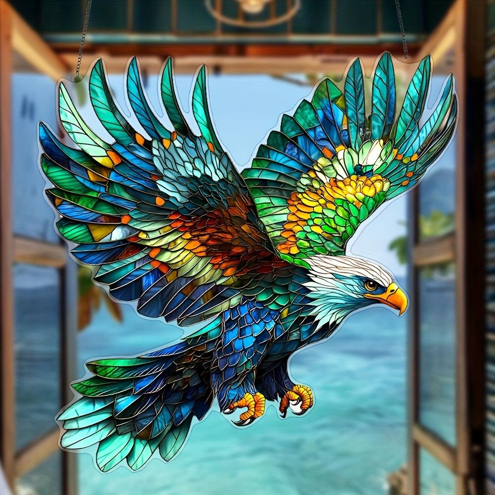 8in 2D Bald Eagle Dream Catcher Color Acrylic Window Decor Sunny Day Home Office Garden Yard Artistic Handmade Wall Hanging